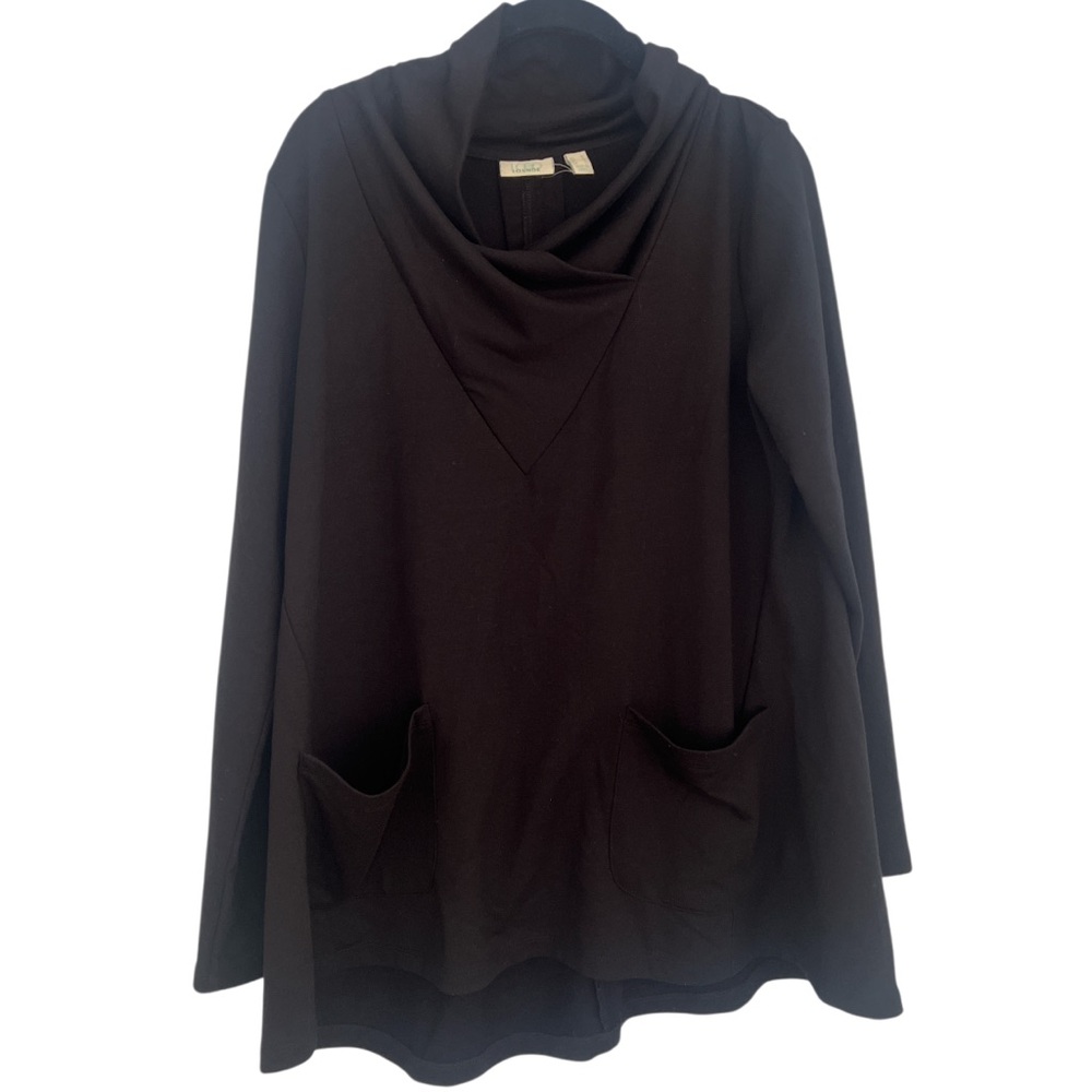 LOGO Lounge by Lori Goldstein Black French Terry Cowl Neck Top Pockets